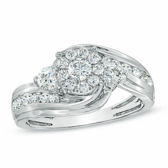 1 CT. T.w. Diamond Honeycomb Cluster Engagement Ring in 14K White Gold