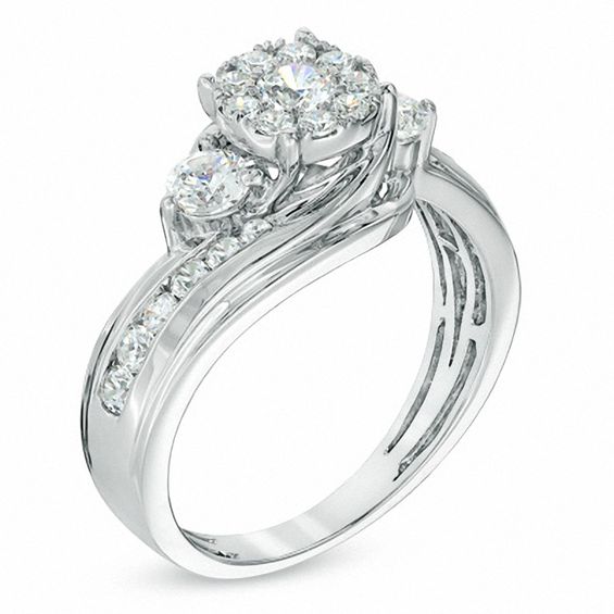 1 CT. T.w. Diamond Honeycomb Cluster Engagement Ring in 14K White Gold