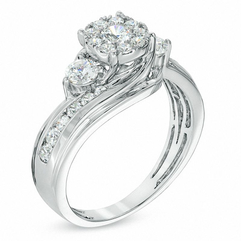 Main Image 2 of 1 CT. T.W. Diamond Honeycomb Cluster Engagement Ring in 14K White Gold