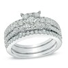 Thumbnail Image 1 of 1-1/2 CT. T.W. Diamond Square Cluster Bridal Set in 14K White Gold