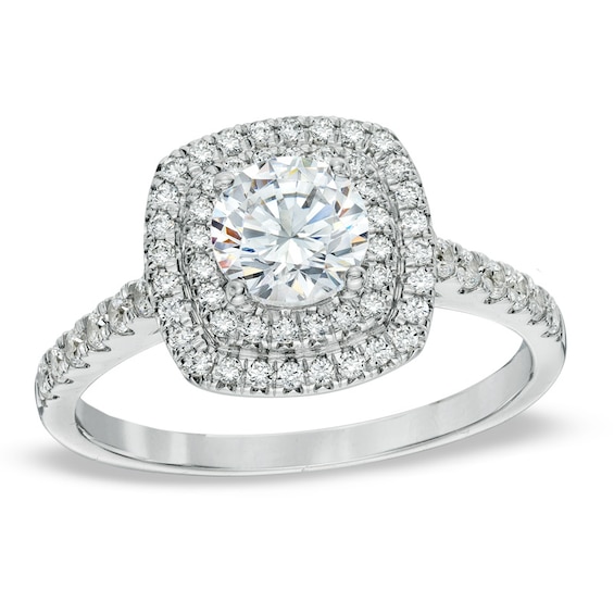 1-1/5 CT. T.w. Diamond Square Double Frame Engagement Ring in 14K White Gold