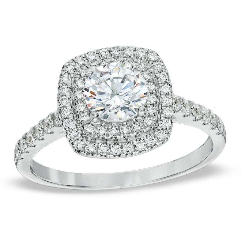 Main Image 1 of 1-1/5 CT. T.W. Diamond Square Double Frame Engagement Ring in 14K White Gold