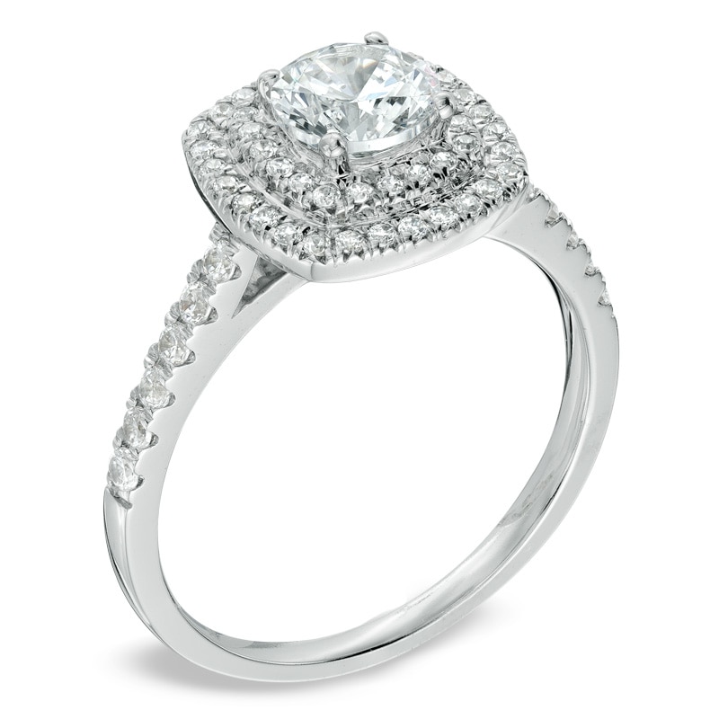 Main Image 2 of 1-1/5 CT. T.W. Diamond Square Double Frame Engagement Ring in 14K White Gold