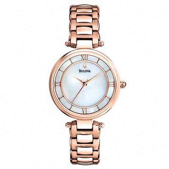Ladies' Bulova Rose-Tone Watch with Mother-of-Pearl Dial (Model: 97L124)