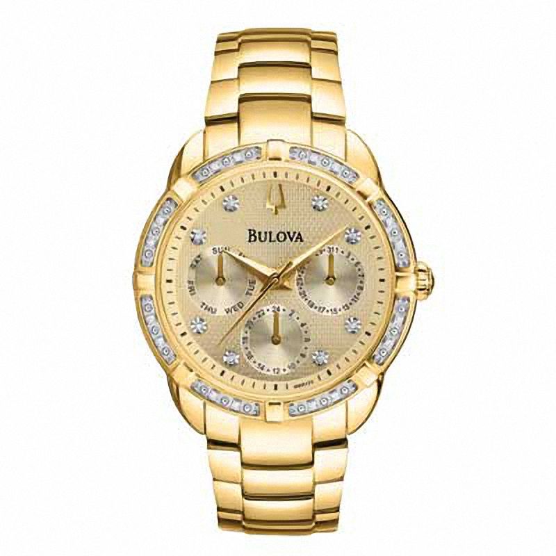 Main Image 1 of Ladies' Bulova Diamond Accent Gold-Tone Watch with Champagne Dial (Model: 98R171)