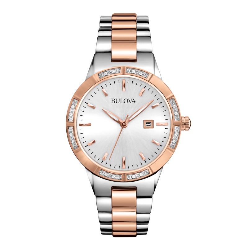 Ladies' Bulova Diamond Collection Two-Tone Watch with Silver Dial (Model: 98R169)