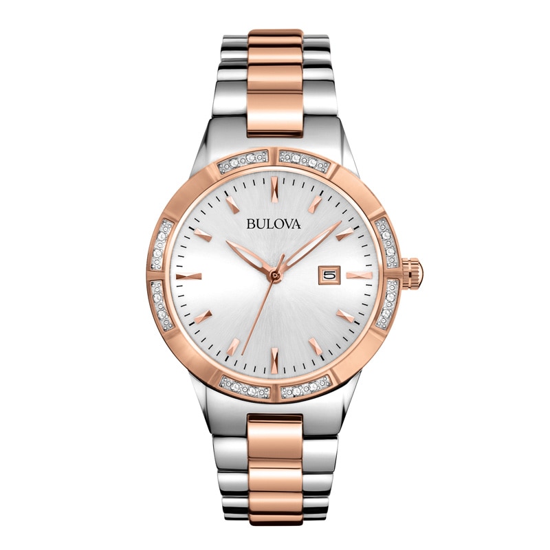 Main Image 1 of Ladies' Bulova Diamond Collection Two-Tone Watch with Silver Dial (Model: 98R169)