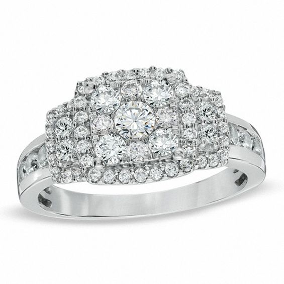 1 CT. T.w. Princess-Shaped Multi-Diamond Frame Engagement Ring in 14K White Gold