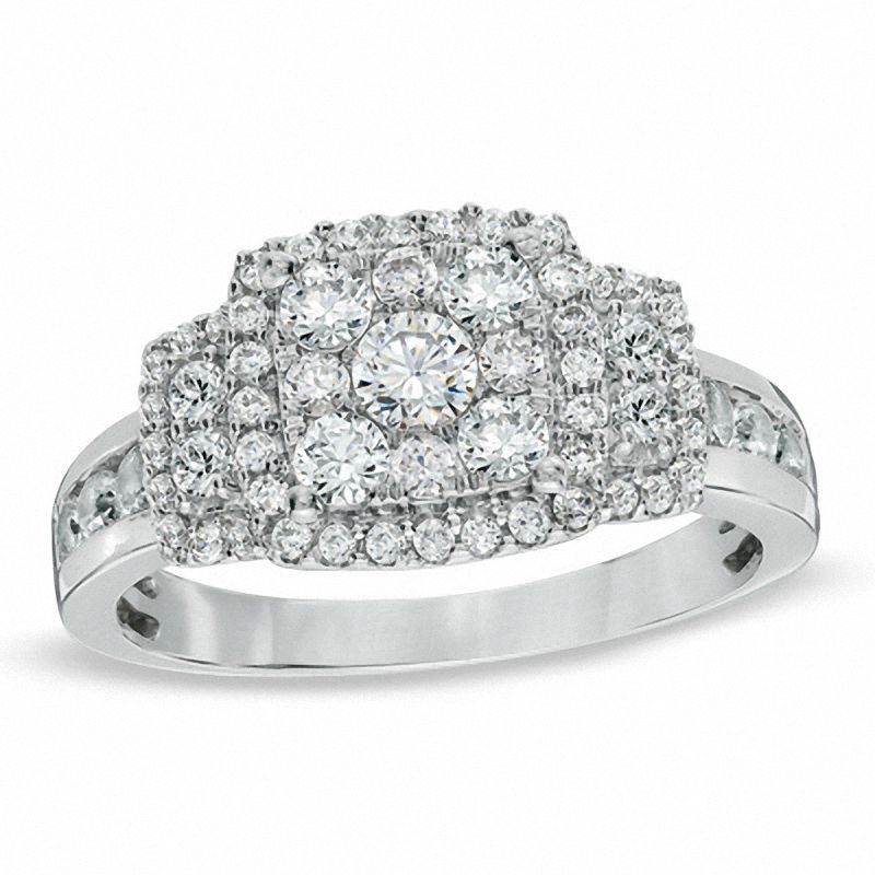 Main Image 1 of 1 CT. T.W. Princess-Shaped Multi-Diamond Frame Engagement Ring in 14K White Gold