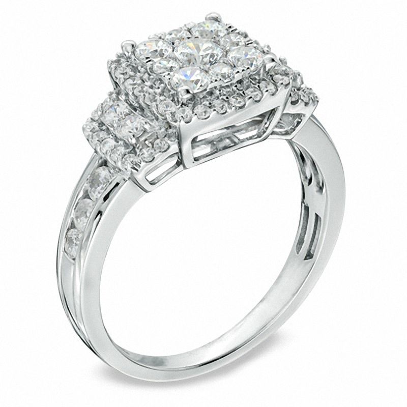 Main Image 2 of 1 CT. T.W. Princess-Shaped Multi-Diamond Frame Engagement Ring in 14K White Gold