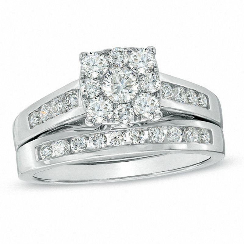 Main Image 1 of 1 CT. T.W. Diamond Square Cluster Bridal Set in 14K White Gold