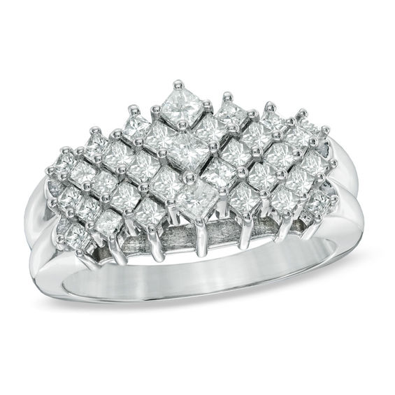 1 CT. T.w. Princess-Cut Diamond Cluster Band in 10K White Gold