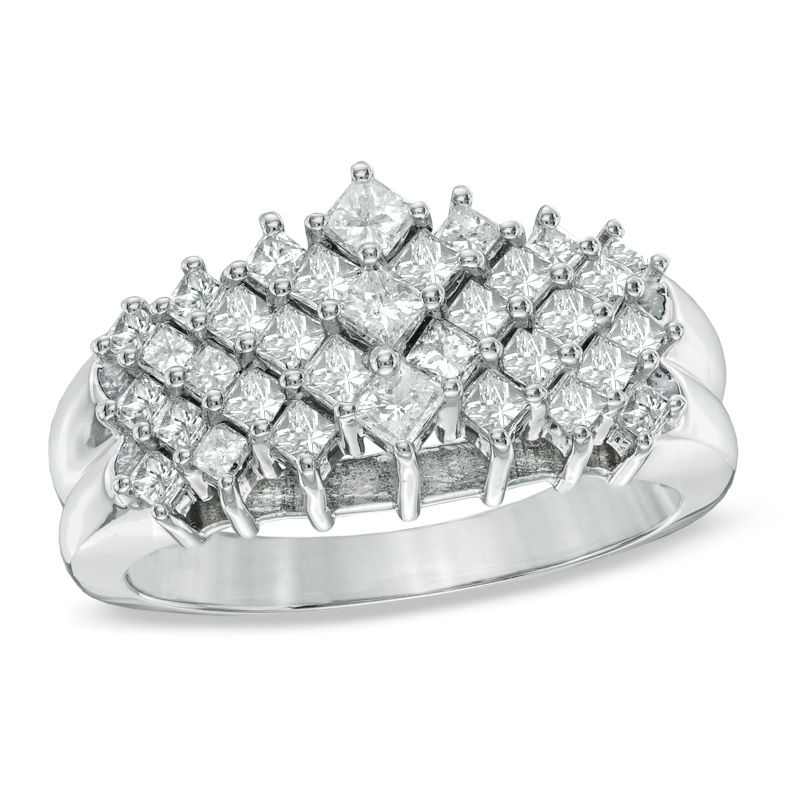 1 CT. T.W. Princess-Cut Diamond Cluster Band in 10K White Gold