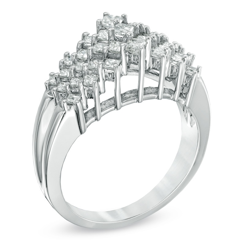Main Image 2 of 1 CT. T.W. Princess-Cut Diamond Cluster Band in 10K White Gold