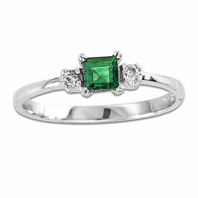 sterling silver with 18kt gold Simple emerald and white diamond ring