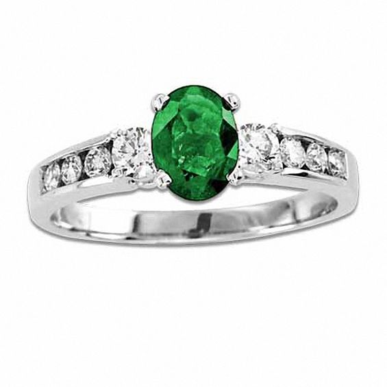 Your Stone Your Story™ Oval Emerald and 3/8 CT. T.w. Diamond Ring in 14K White Gold