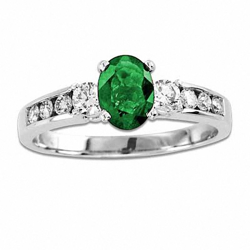 Your Stone Your Story™ Oval Emerald and 3/8 CT. T.W. Diamond Ring in 14K White Gold