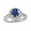 Thumbnail Image 0 of Blue Sapphire and 1/3 CT. T.W. Diamond Frame Engagement Ring in 14K White Gold