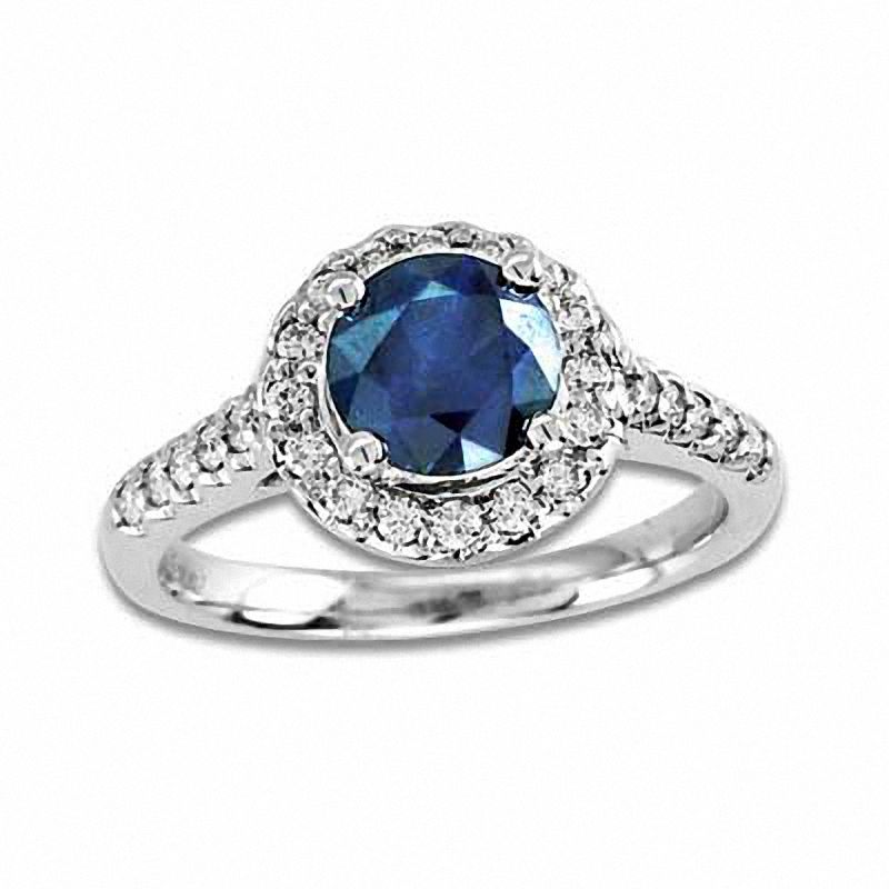 Blue Sapphire and 1/3 CT. T.W. Diamond Frame Engagement Ring in 14K ...