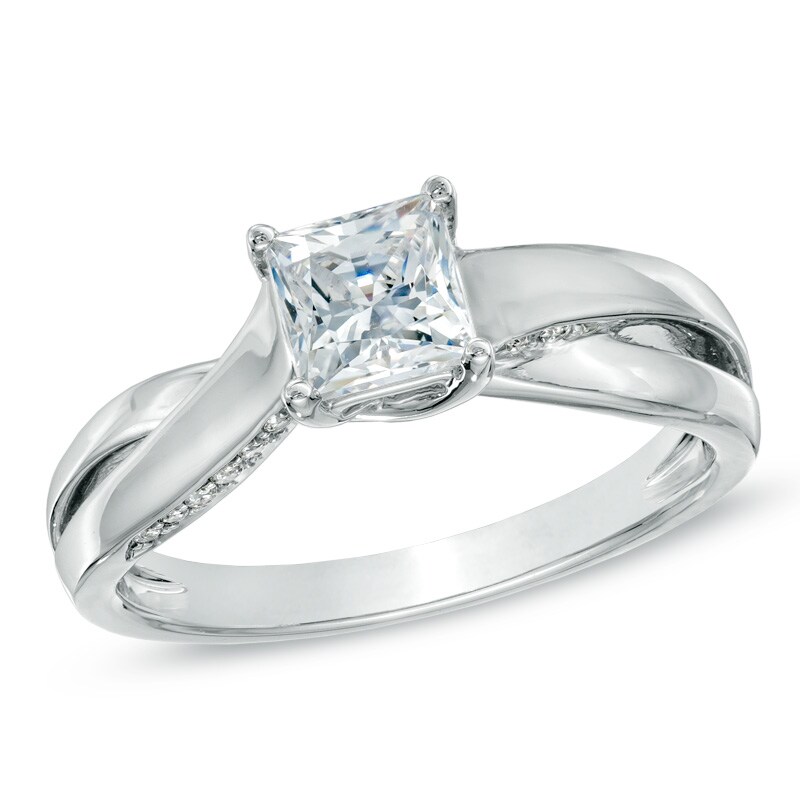 Main Image 1 of 7/8 CT. T.W. Certified Princess-Cut Diamond Engagement Ring in 14K White Gold (J/I1)