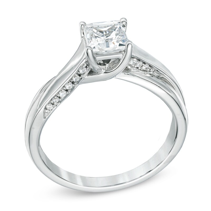 Main Image 2 of 7/8 CT. T.W. Certified Princess-Cut Diamond Engagement Ring in 14K White Gold (J/I1)