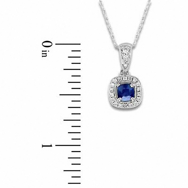 4.0mm Cushion-Cut Blue Sapphire and 1/10 CT. T.W. Diamond Frame Pendant in 14K White Gold