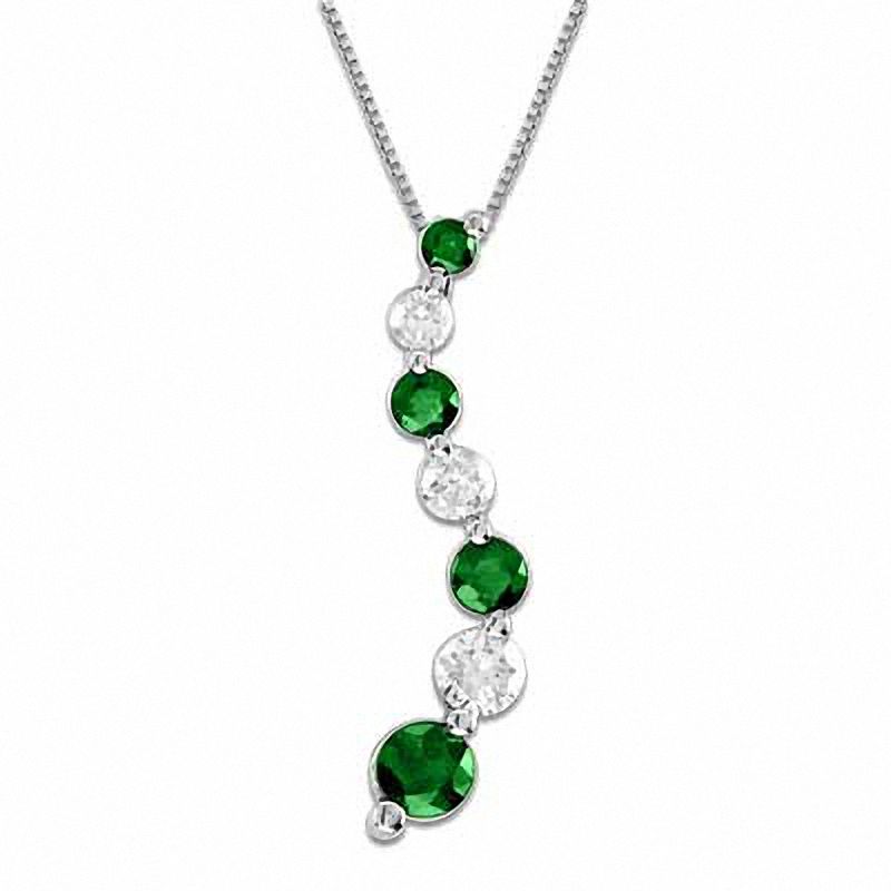 Main Image 1 of Journey Emerald and 3/8 CT. T.W. Diamond Pendant in 14K White Gold