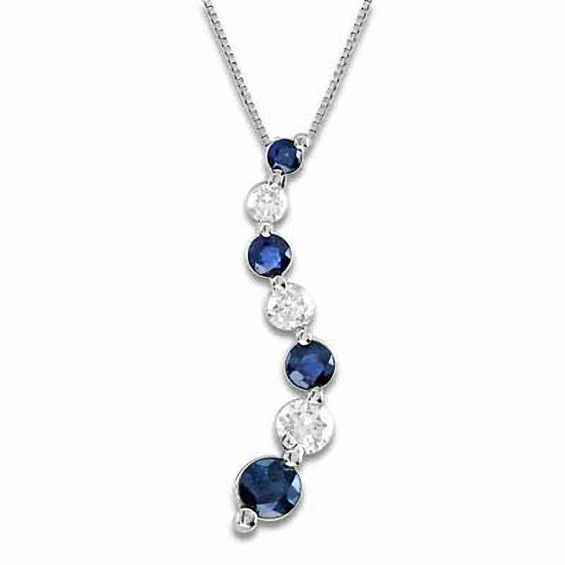 Journey Blue Sapphire and 3/8 CT. T.W. Diamond Pendant in 14K White Gold