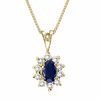 Thumbnail Image 0 of Oval Blue Sapphire and 1/8 CT. T.W. Diamond Pendant in 14K Gold - 16"