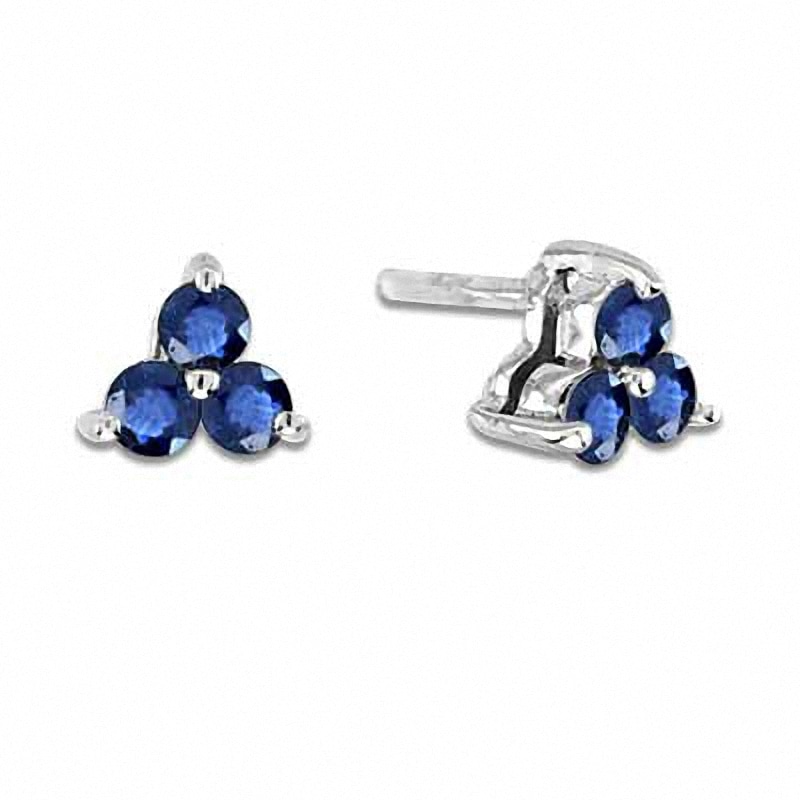 Main Image 1 of Blue Sapphire Stud Earrings in 14K White Gold