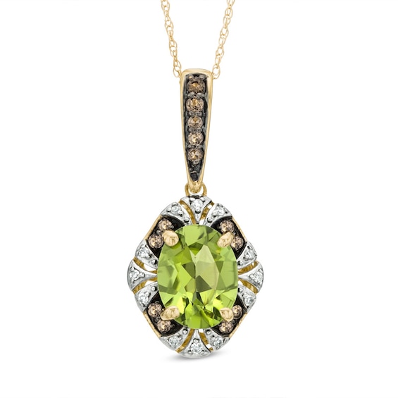 Peridot, Smoky Quartz and Diamond Accent Pendant in 10K Gold