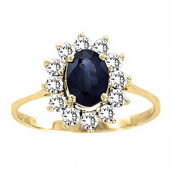 Oval Blue Sapphire and 1/2 CT. T.w. Diamond Engagement Ring in 14K Gold
