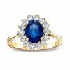 Thumbnail Image 0 of Oval Blue Sapphire and 1/3 CT. T.W. Diamond Engagement Ring in 14K Gold