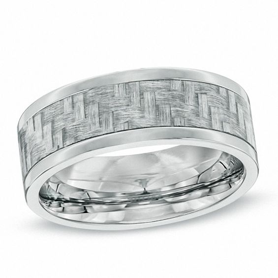 8.0mm Carbon Fiber Inlay Comfort Fit Titanium Wedding Band - Size 10