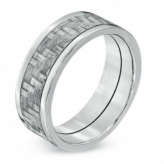 Men's 8.0mm Carbon Fiber Inlay Comfort Fit Titanium Wedding Band - Size 10