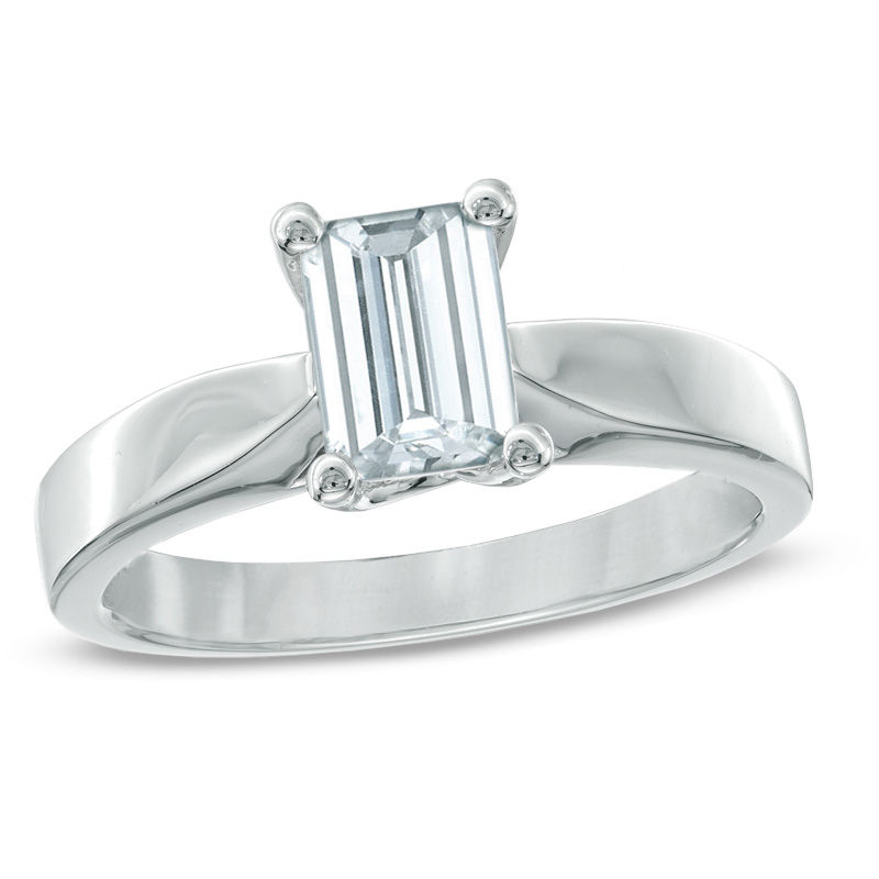 Main Image 1 of Celebration Ideal 1 CT. Emerald-Cut Certified Diamond Solitaire Engagement Ring in 14K White Gold (J/SI2)