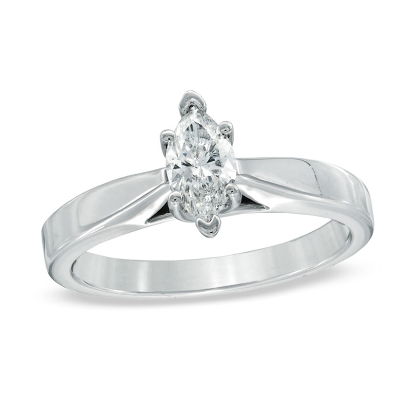 Celebration Ideal 1/2 CT. Marquise Diamond Solitaire Engagement Ring in 14K White Gold (J/I1)