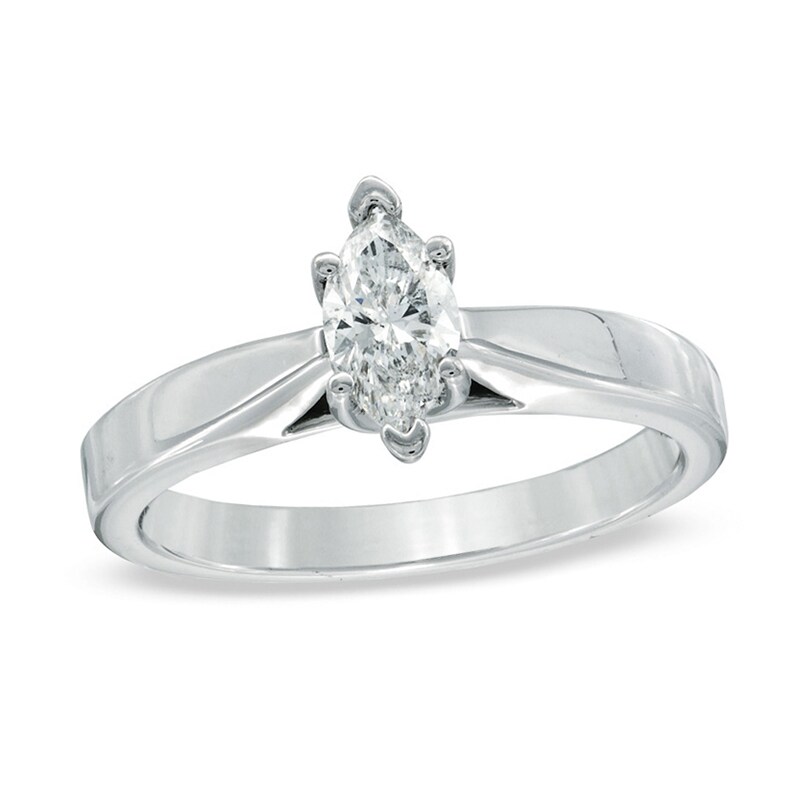 Main Image 1 of Celebration Ideal 1/2 CT. Marquise Certified Diamond Solitaire Engagement Ring in 14K White Gold (J/I1)