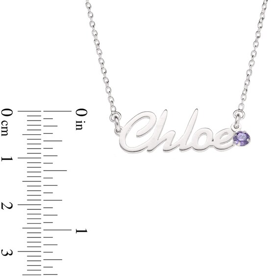 Simulated Birthstone Script Name Necklace in Sterling Silver (1 Name and Stone) - 16" Simulated Birthstone Script Name Necklace in Sterling Silver (1 Name and Stone) - 16"