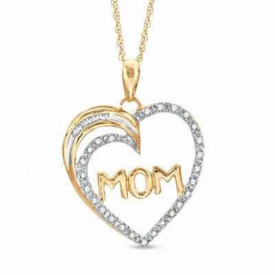 Ice on Fire Jewelry 10k Black Rhodium Gold Heart Mom Necklace