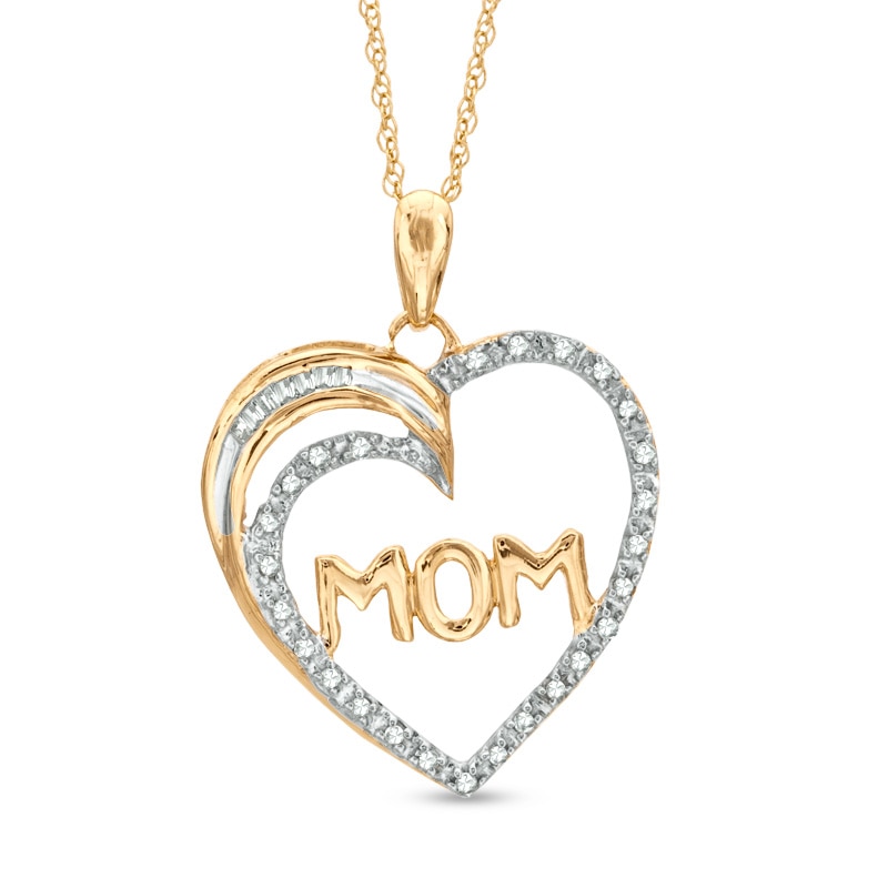 1/10 CT. T.W. Diamond "MOM" Heart Pendant in 10K Gold