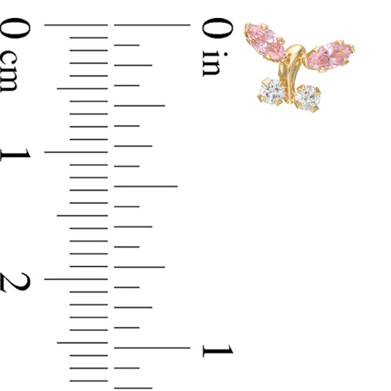 Child's Marquise Pink and Round White Cubic Zirconia Butterfly Stud Earrings in 14K Gold