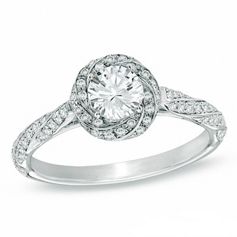 Main Image 1 of Celebration Lux® 7/8 CT. T.W. Certified Diamond Cascading Frame Engagement Ring in 14K White Gold (I/SI2)