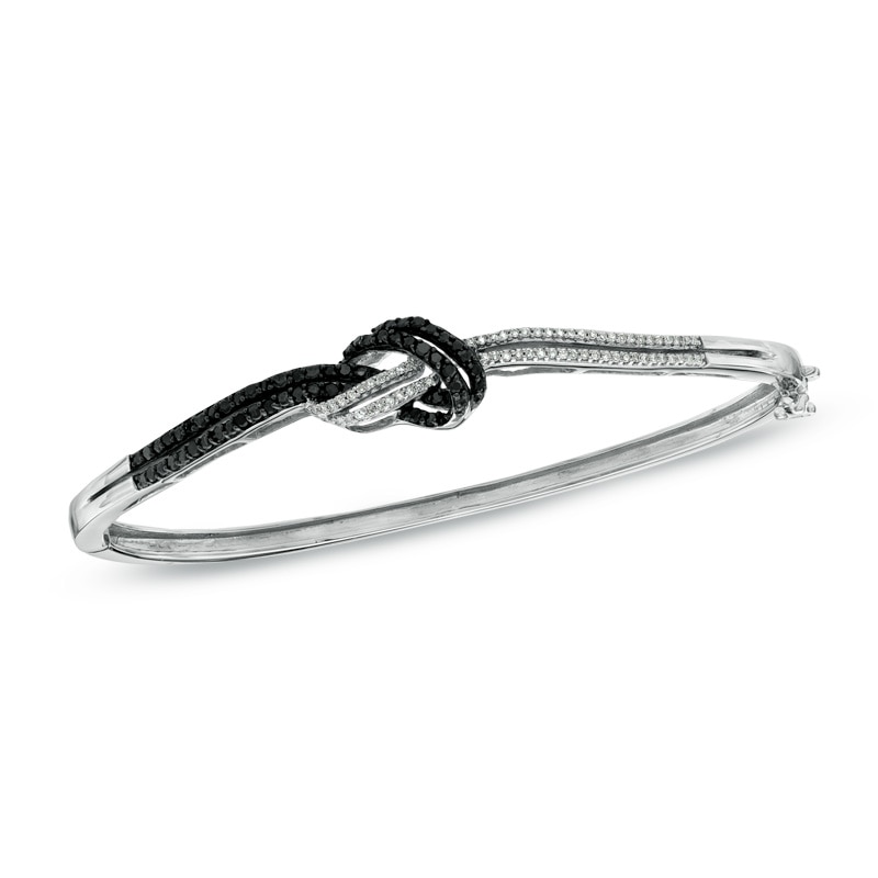 Main Image 1 of 1/2 CT. T.W. Enhanced Black and White Diamond Knot Bangle in Sterling Silver