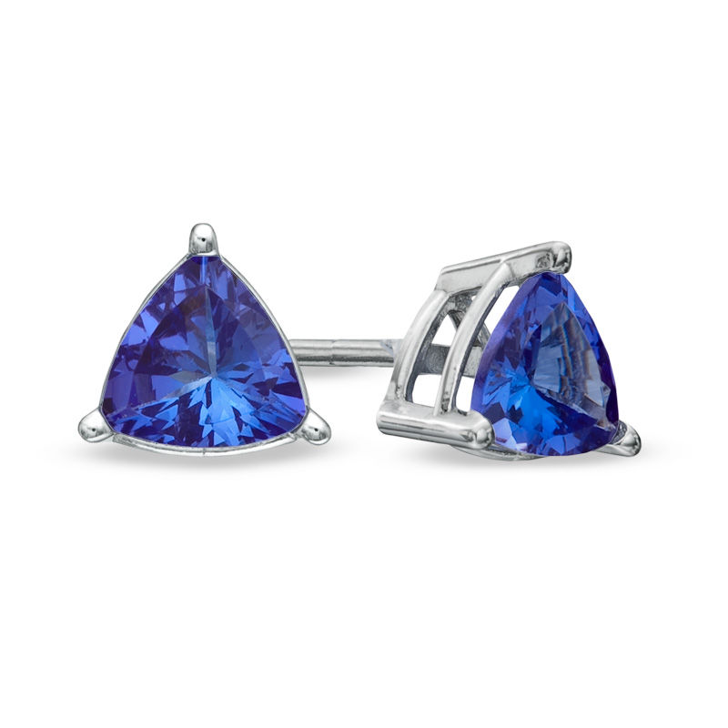 Main Image 1 of 5.0mm Trillion-Cut Tanzanite Stud Earrings in 10K White Gold
