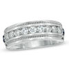 Thumbnail Image 0 of Vera Wang Love Collection Men's 1 CT. T.W. Diamond and Blue Sapphire Wedding Band in 14K White Gold