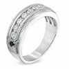 Thumbnail Image 1 of Vera Wang Love Collection Men's 1 CT. T.W. Diamond and Blue Sapphire Wedding Band in 14K White Gold