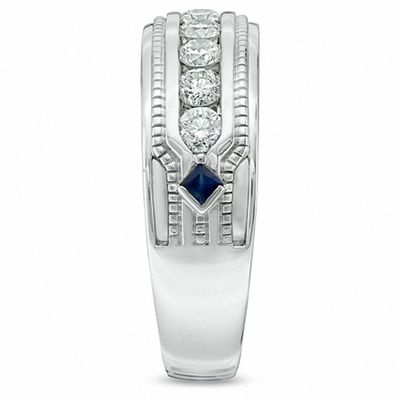 Diamond and Blue Sapphire Wedding Band 