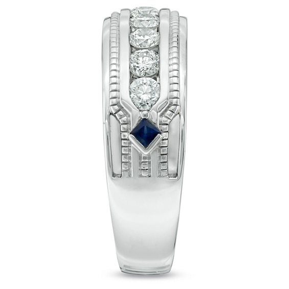 Vera Wang Men's 1 CT. T.w. Diamond and Blue Sapphire Wedding Band in 14K White Gold
