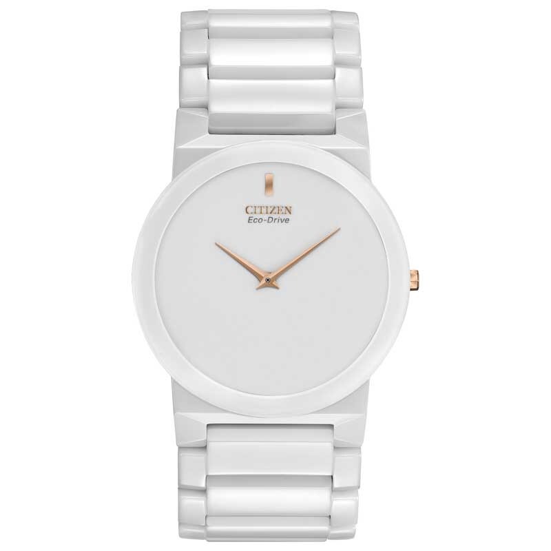 Citizen Eco-Drive® Stiletto Blade White Ceramic Watch with White Dial (Model: AR3050-52B)